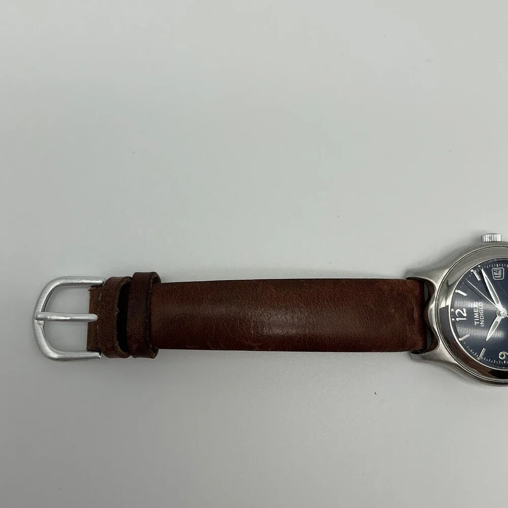 Timex Indiglo WR 50M Womens Watch 28mm Blue Dial Brown Leather New Battery